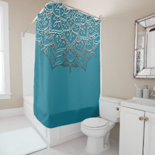 Türkisfarbenes & Silbernes Mandala Elegantes Minim Duschvorhang