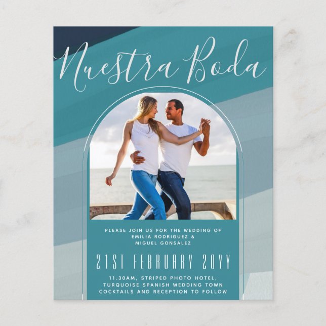 Türkisfarbenes Spanisches Wedding Nuestra Boda FOT Flyer (Vorne)