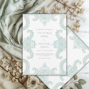 Türkisfarbenes Spitzen-Hochzeitskleid Whimsical Vi Einladung