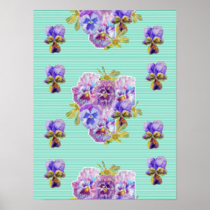 Türkisfarbenes Stiefmütterchen-Blumen Shabby Chic  Poster