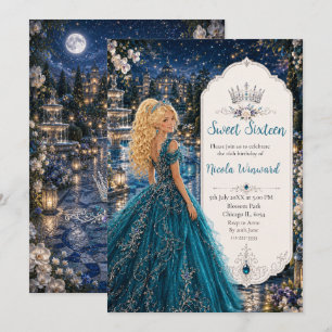 Türkisfarbenes Sweet 16 Prinzessinnenball Einladung