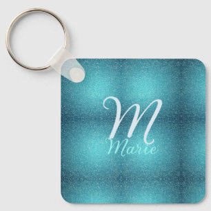 Türkisfarbenes Teal-Achat-Aqua-Monogramm Buchstabe Schlüsselanhänger