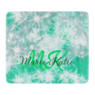 Türkisfarbenes Teal-Achat-Aqua-Monogramm Buchstabe Schneidebrett
