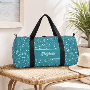Türkisfarbenes Terrazzo mit individuellem Namen Duffle Bag