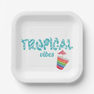 Türkisfarbenes Tropical Vibes Cocktail Strand Pappteller