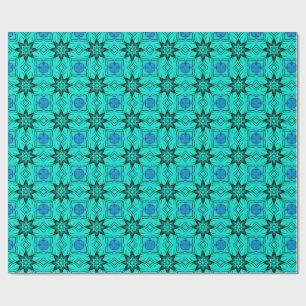 Türkisfarbenes und blaues Kaleidoskop-Fraktalmuste Geschenkpapier