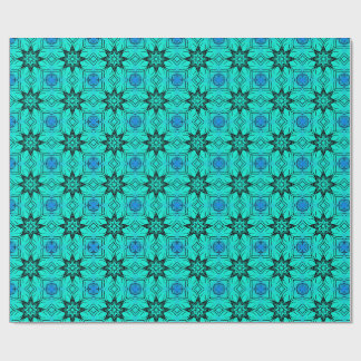 Türkisfarbenes und blaues Kaleidoskop-Fraktalmuste Geschenkpapier