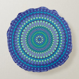 Türkisfarbenes und blaugrünes Mandala Rundes Kissen
