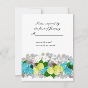 Türkisfarbenes und gelbes Blumenbouquet-Antwortkar RSVP Karte