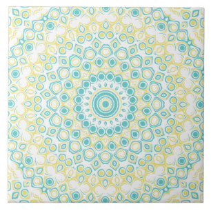 Türkisfarbenes und Gelbes Geometrisches Mandala-Mu Fliese