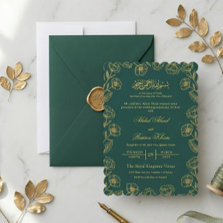 Türkisfarbenes und goldenes florales islamisches m einladung