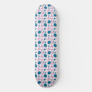 Türkisfarbenes und rosa Blumenmuster Moderne Bot Skateboard