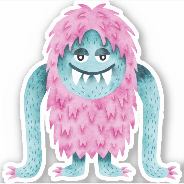Türkisfarbenes und rosa Monster mit großen Waffen Aufkleber (Vorderseite)