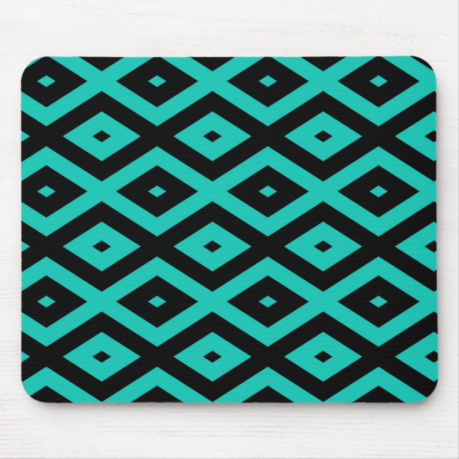 Türkisfarbenes und schwarzes Rautenmuster Mousepad (Vorne)