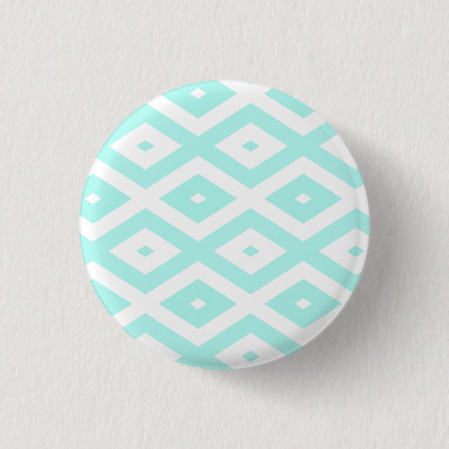 Türkisfarbenes und weißes Diamantmuster Button (Vorderseite)