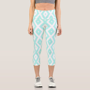 Türkisfarbenes und weißes Diamantmuster Capri Leggings