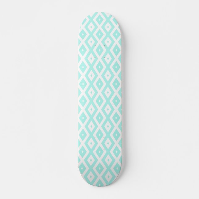 Türkisfarbenes und weißes Diamantmuster Skateboard (Vorne)
