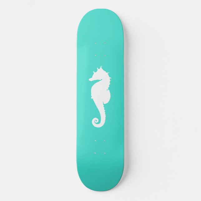 Türkisfarbenes und weißes Seepferd Skateboard (Vorderseite)