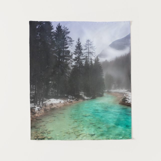 Türkisfarbenes Wasser in Mojstrana, Slowenien Wandteppich (Vorderseite)