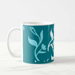 Türkisfarbenes weißes Blätter Musterprodukt Kaffeetasse