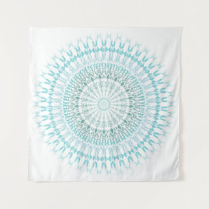 Türkisfarbenes weißes Mandala Wandteppich