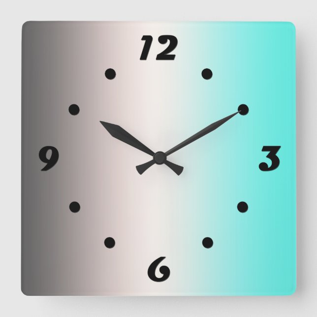 Türkisgrau Ombre Square Wall Clock Quadratische Wanduhr (Vorderseite)