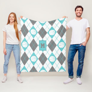 Türkisgraue Raute zum Thema Basketball Fleecedecke