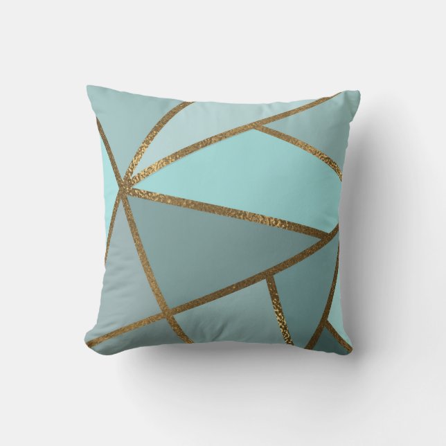 Türkisgrün Blau und Bronze Geometrie Kissen (Vorderseite)