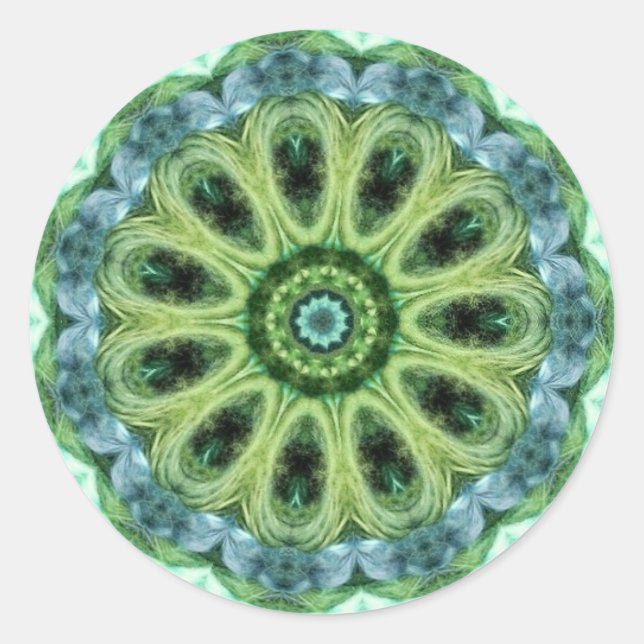 Türkisgrün Kaleidoskop Runder Aufkleber (Vorderseite)