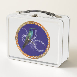Türkisgrün und blau mit lila Kolibri Metall Lunch Box