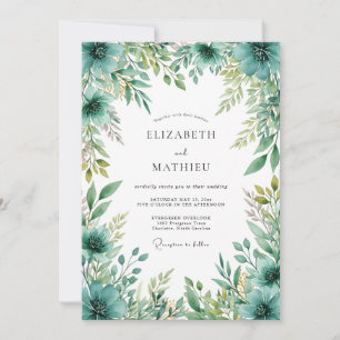 Türkisgrüne Botanische Hochzeit Einladung