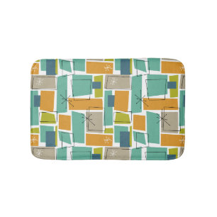 Türkisgrüne Orange Funky Squares Mitte Jahrhundert Badematte