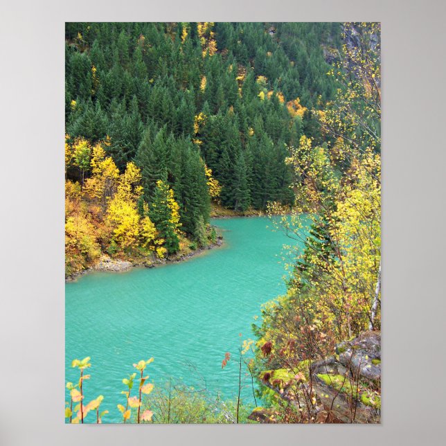 Türkisgrüner Gletscher im Herbst Poster (Vorne)