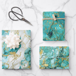Türkisgrüner und goldener Marmor Geschenkpapier Set