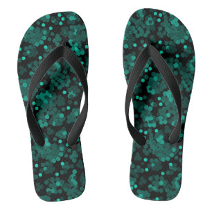 Türkisgrünes Polka-Punktmuster auf schwarz Flip Flops