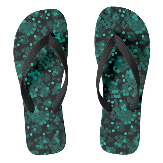 Türkisgrünes Polka-Punktmuster auf schwarz Flip Flops (Fußbett)