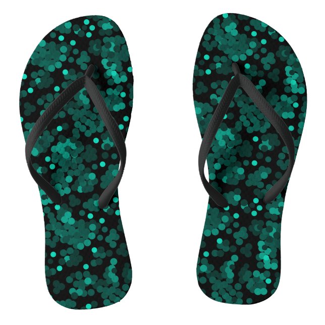 Türkisgrünes Polka-Punktmuster auf schwarz Flip Flops (Fußbett)