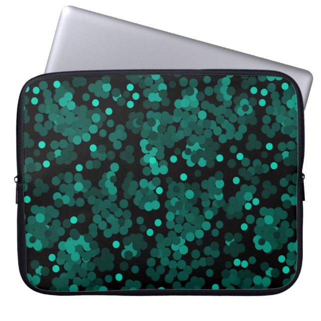 Türkisgrünes Polka-Punktmuster auf schwarz Laptopschutzhülle (Vorderseite)