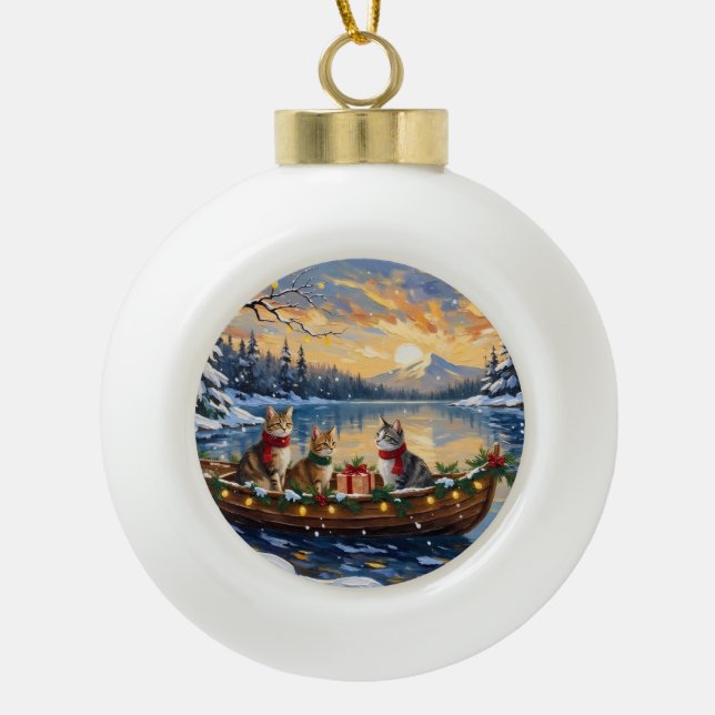 Turkish Angora Cat Christmas Boat Holiday Keramik Kugel-Ornament (Vorderseite)