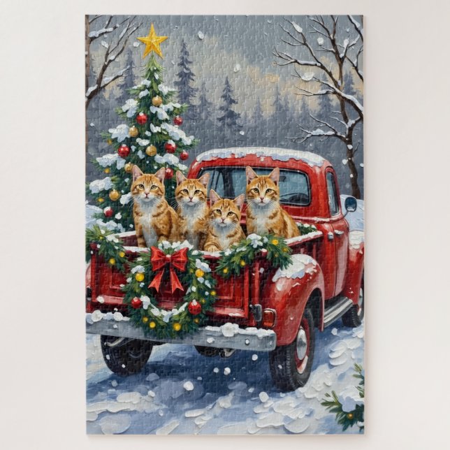 Turkish Angora Cat Christmas Red Truck Holiday (Vertikal)
