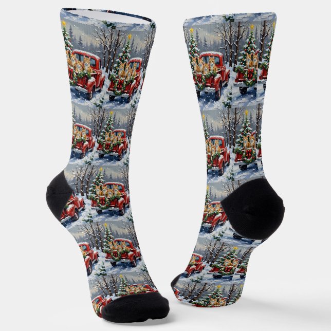 Turkish Angora Cat Christmas Red Truck Holiday Socken (Gewinkelt)