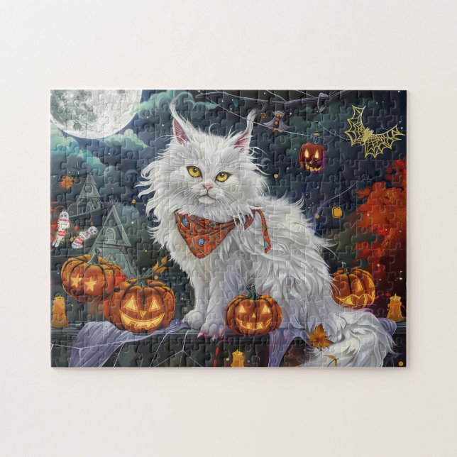 Turkish Angora Cat Halloween Spooky (Horizontal)