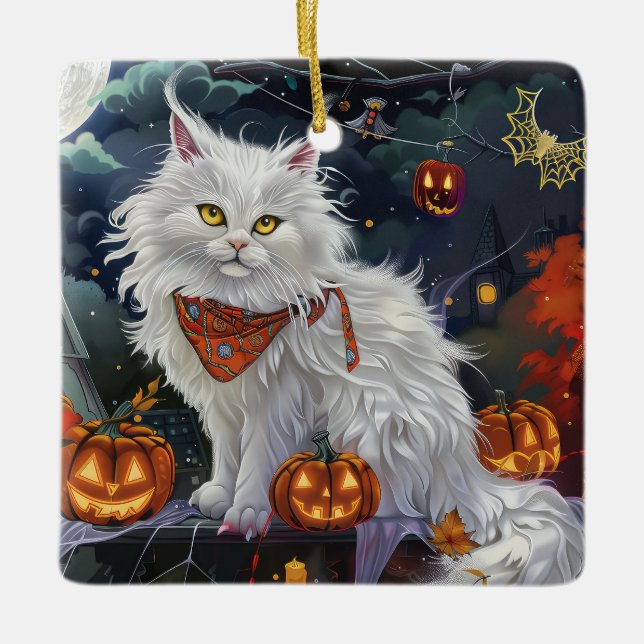 Turkish Angora Cat Halloween Spooky Keramikornament (Vorderseite)