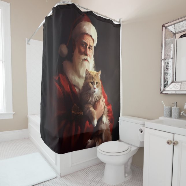 Turkish Angora Cat Santa Claus Weihnachten Duschvorhang (Beispiel)