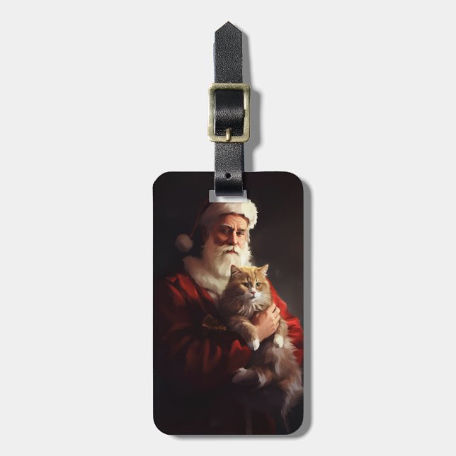 Turkish Angora Cat Santa Claus Weihnachten Gepäckanhänger (Vorderseite vertikal)