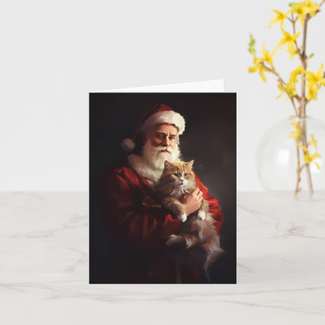 Turkish Angora Cat Santa Claus Weihnachten Karte (Gelbe Blume)