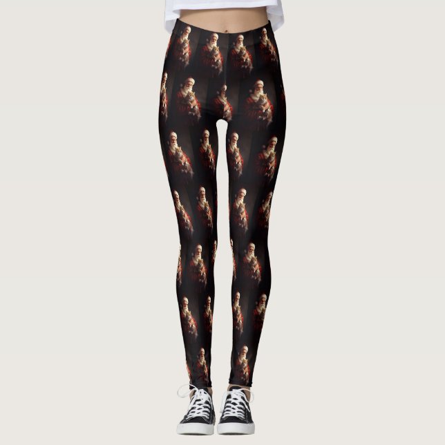 Turkish Angora Cat Santa Claus Weihnachten Leggings (Vorderseite)