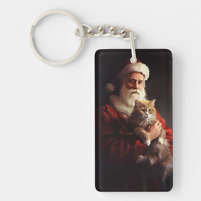 Turkish Angora Cat Santa Claus Weihnachten Schlüsselanhänger (Vorderseite)