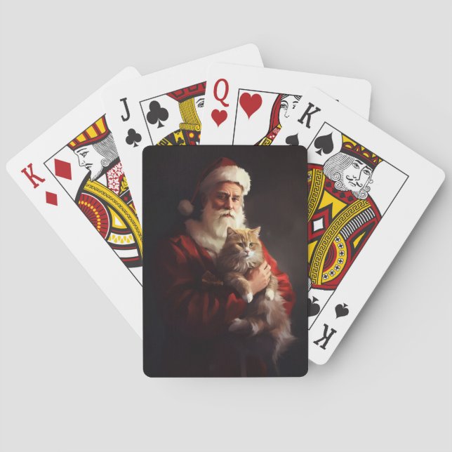 Turkish Angora Cat Santa Claus Weihnachten Spielkarten (Rückseite)