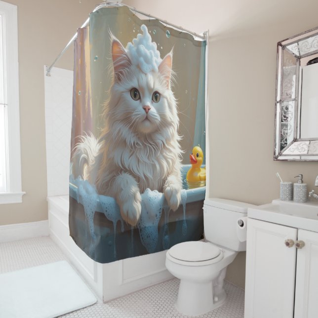 Turkish Angora Cat Sloppy Sleepy Niedlich Funny Duschvorhang (Beispiel)